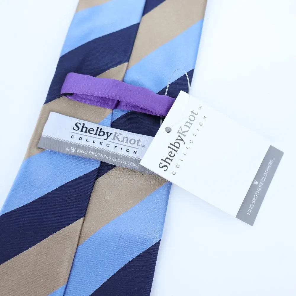 KING BROTHERS Diagonal Stripe Neck Tie NWT Blue and Gold Businesswear Formal OS